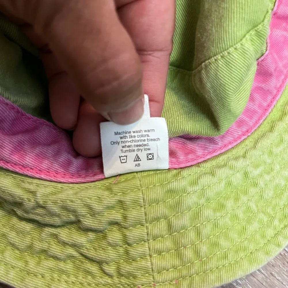 Hanna‎ Andersson Kids Reversible Bucket Hat Pink Lime Green 100% Cotton OS